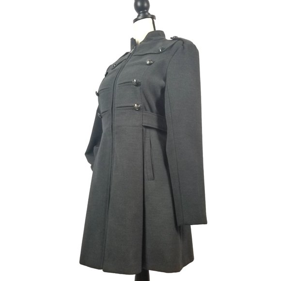 American Rag Long Charcoal Military Style Belted Flared Overcoat - Women… - Picture 4 of 11